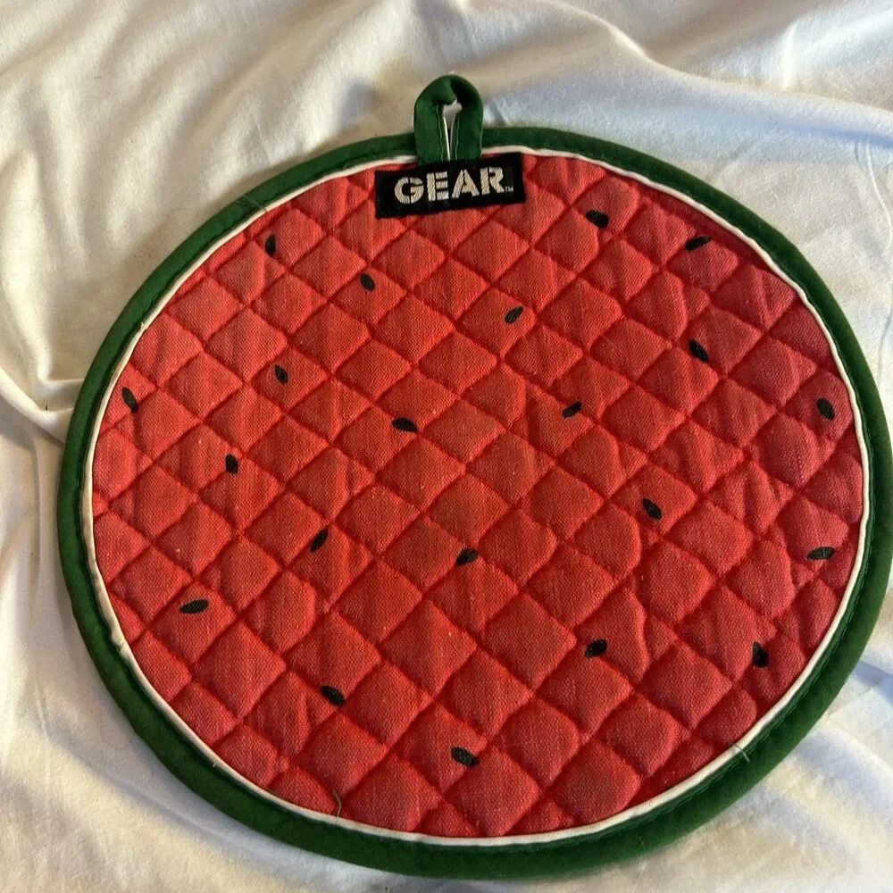 2 Vintage Cotton Watermelon GEAR Brand Potholder Trivet 1980s Large USA